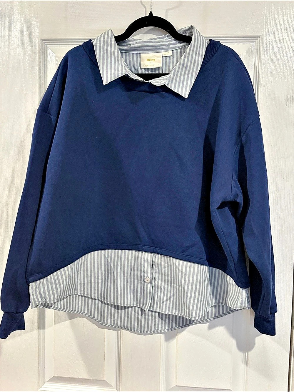 Maëve Striped Layered Sweatshirt in Blue & White Size XL